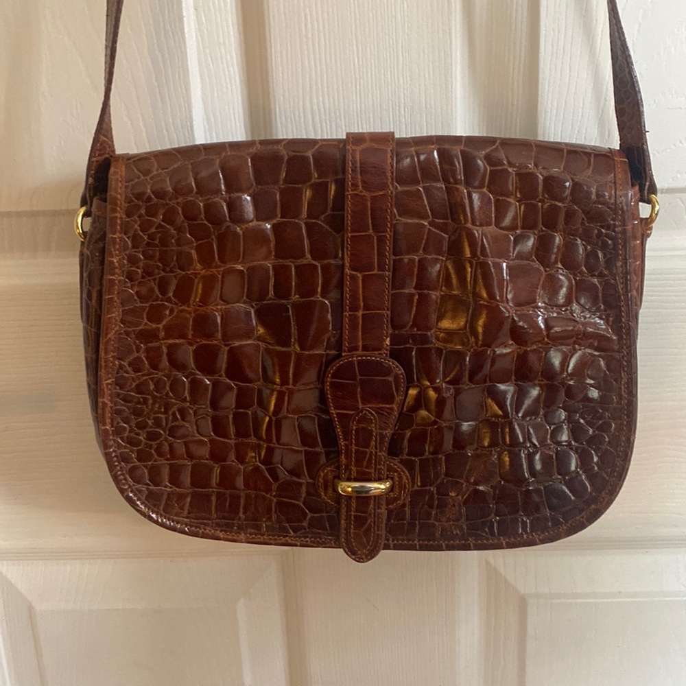 Talbots womens crossbody bag snake type design brown colored with gold accen